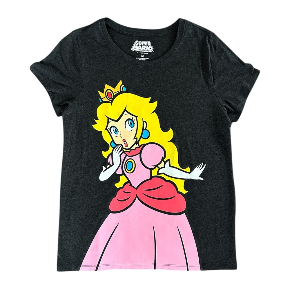 NWT Super Mario | Women’s Charcoal Grey Nintendo Princess Peach Graphic Tee Sz M